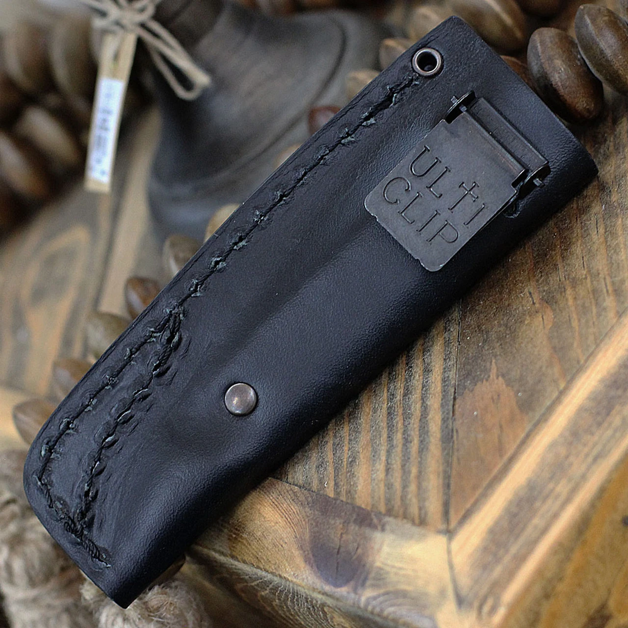 Boker AK1 Fixed Blade 121502, 3" RWL-34 Satin Reverse Tanto Blade, Bison Burlap Micarta Handle, Black Leather Sheath - Image 4