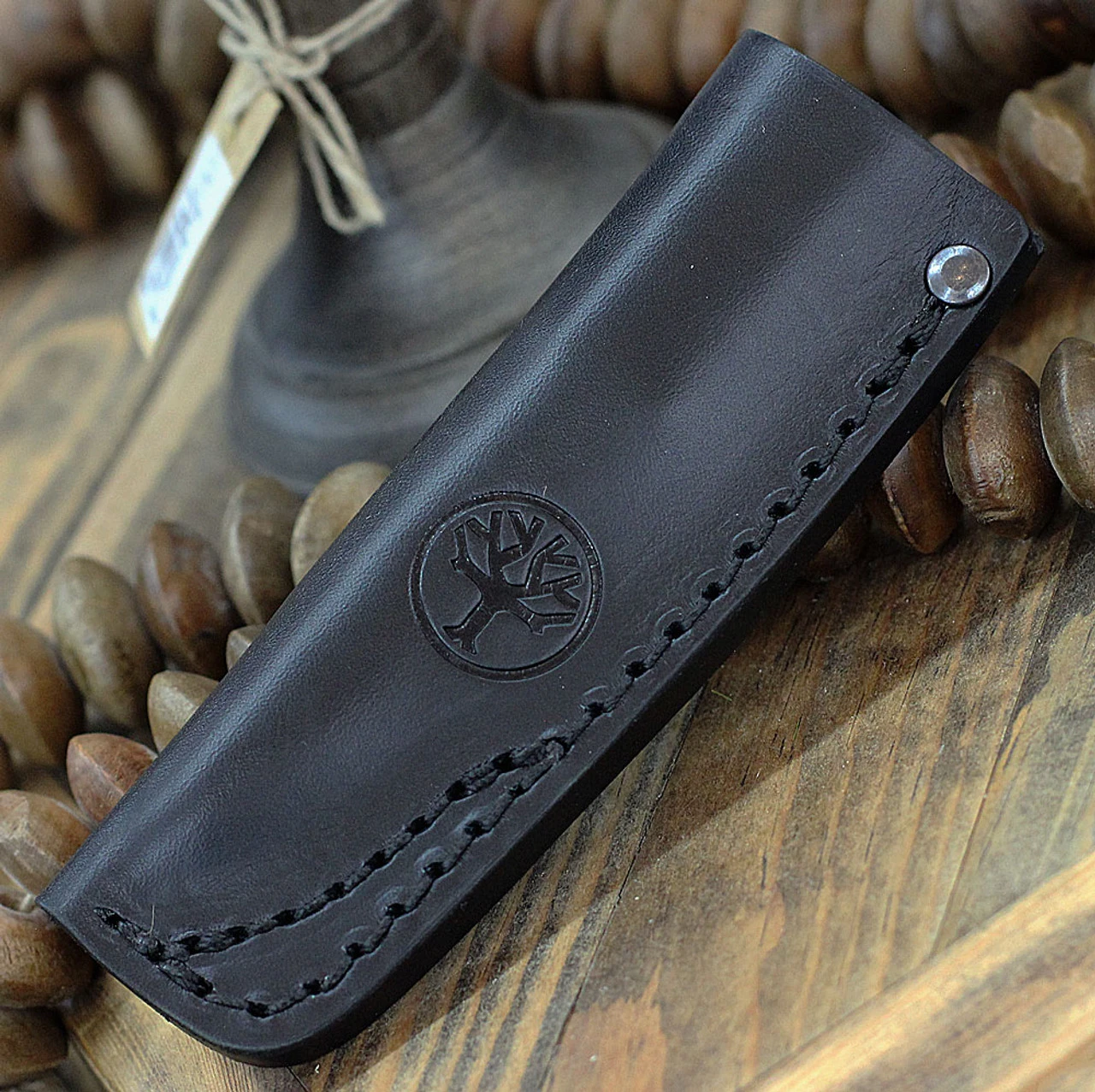 Boker AK1 Fixed Blade 121502, 3" RWL-34 Satin Reverse Tanto Blade, Bison Burlap Micarta Handle, Black Leather Sheath - Image 3