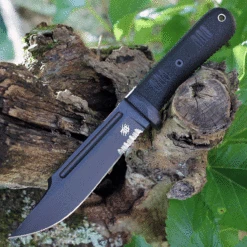 Bastinelli Creations Montana Serrated Fixed Blade BAS225S, 6.5" N690 Black Plain Blade, Black Kraton Handle, Black Kydex Sheath