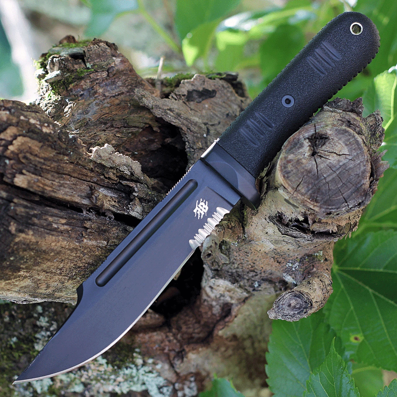 Bastinelli Creations Montana Serrated Fixed Blade BAS225S, 6.5" N690 Black Plain Blade, Black Kraton Handle, Black Kydex Sheath