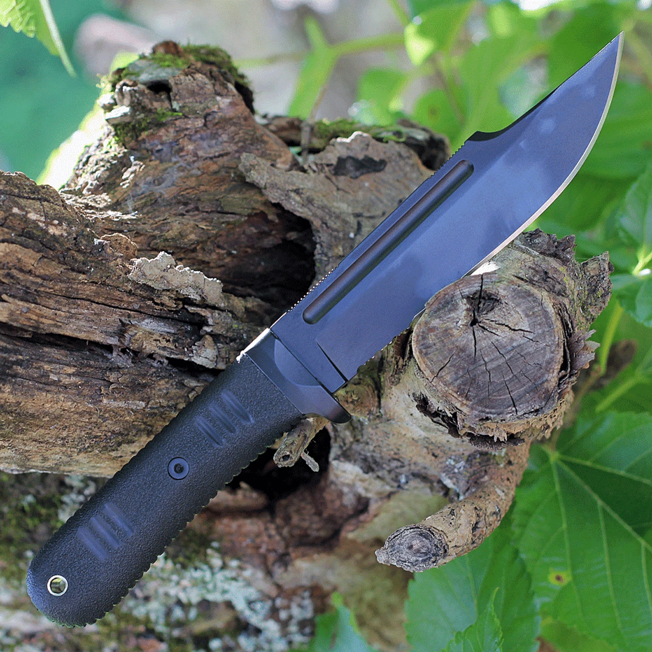 Bastinelli Creations Montana Serrated Fixed Blade BAS225S, 6.5" N690 Black Plain Blade, Black Kraton Handle, Black Kydex Sheath - Image 2