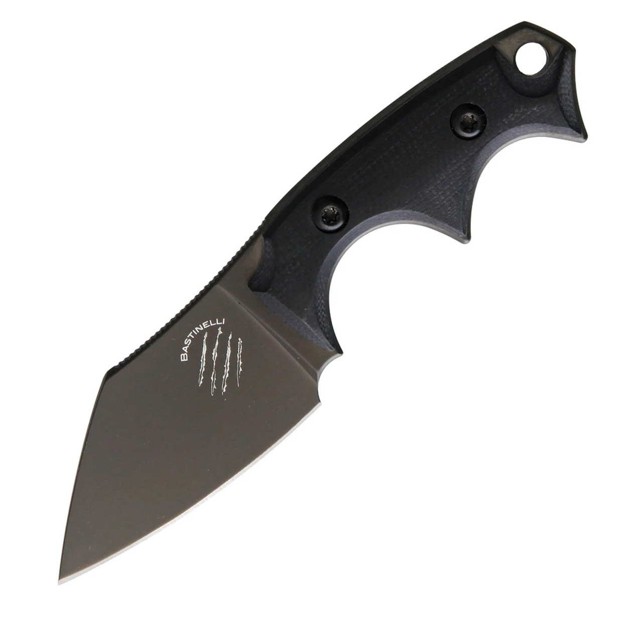 Bastinelli Creations BB Drago Cutter V2 Fixed Blade, 2.00" N690 Black PVD Coated Blade, Black G-10 Handles, Kydex Sheath