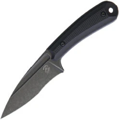Bastinelli Creations SIN Fixed Blade BAS215, 3.5" N690Co Black Stonewashed Blade, Black Milled G-10 Handle, Kydex Sheath