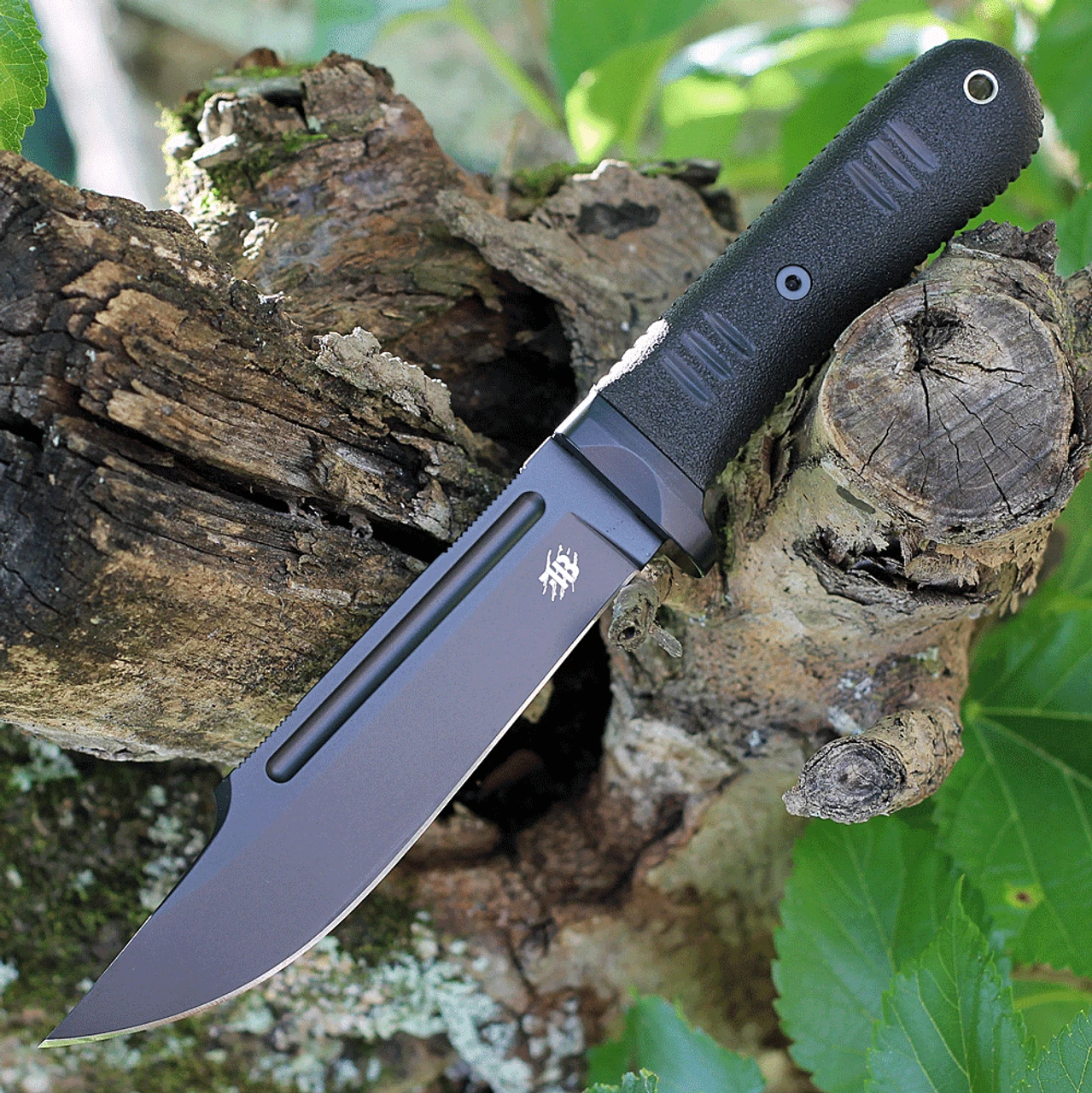 Bastinelli Creations Montana Fixed Blade BAS225, 6.5" N690 Black Plain Blade, Black Kraton Handle, Black Kydex Sheath