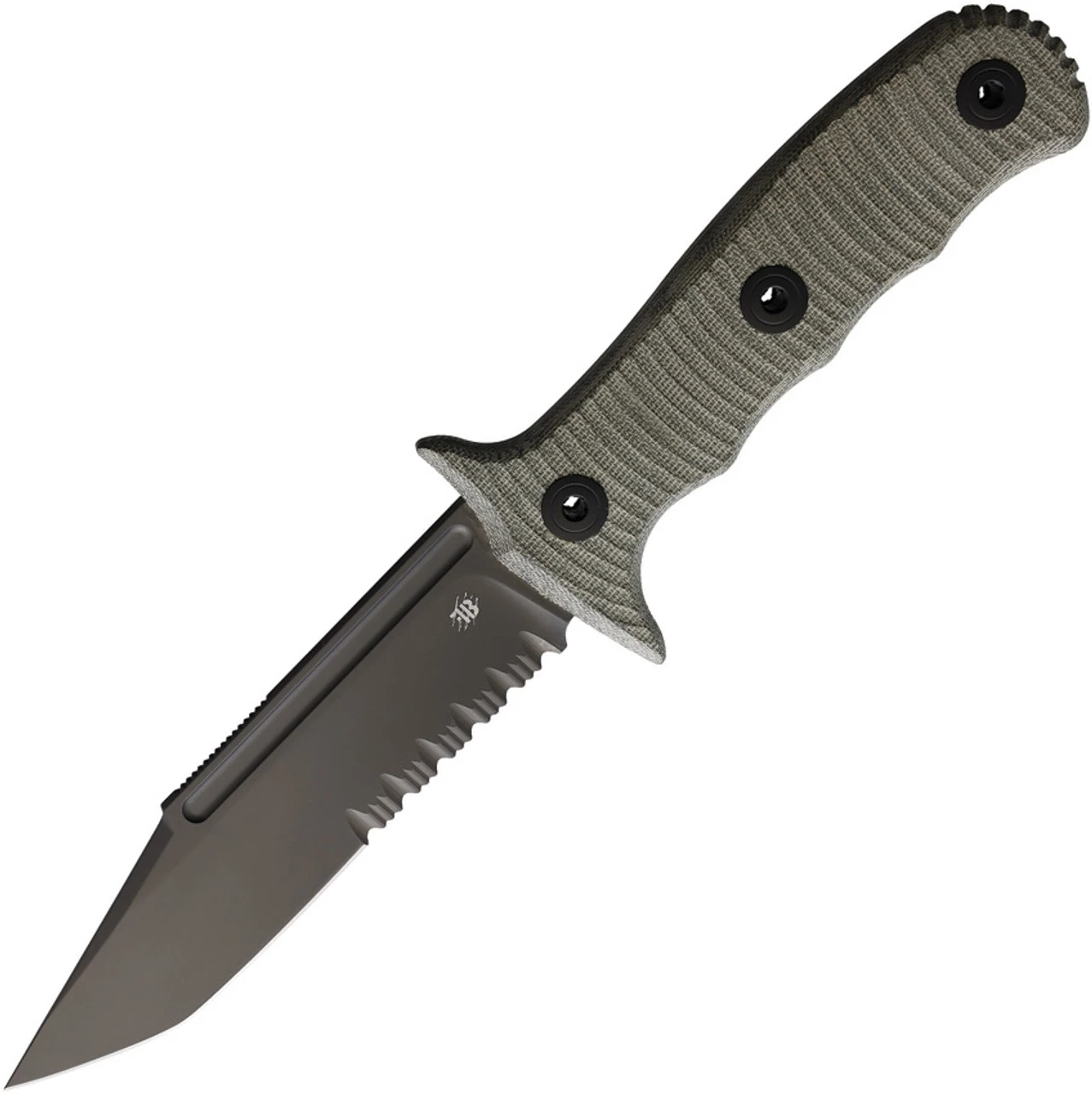 Bastinelli Binome Fixed Blade - Green Canvas Micarta (5" M390 PVD Serr.) BAS240