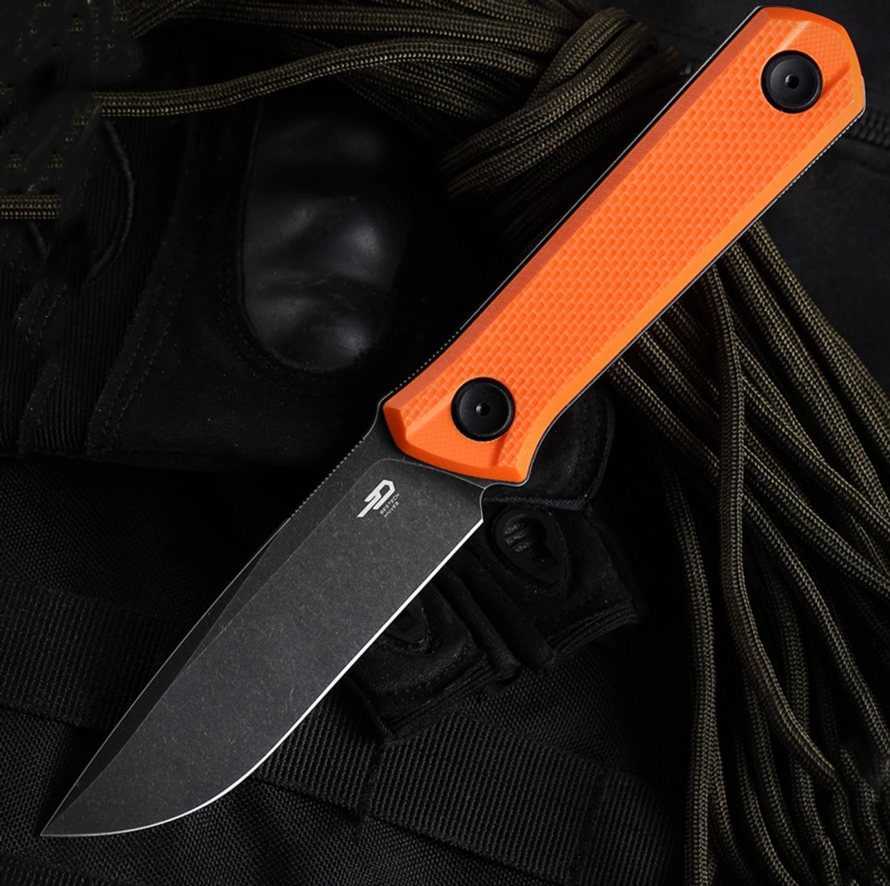 Bestech Hedron Fixed Blade - Orange G-10 (3.75" D2 Black SW) BFK02C