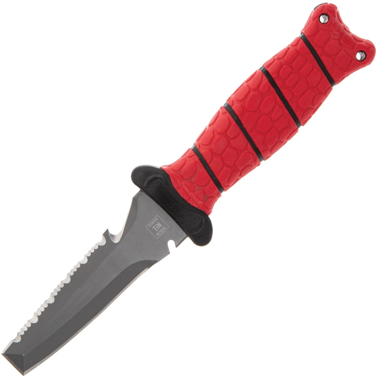 Bubba Blade Blunt Scout Dive Knife, 1107809, 4" Gray Double Edge Combo Blade, Red TPR Handle, Polymer Sheath - Image 2