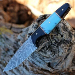 Damascus Blades - Buffalo/Turq Bone (4.5" Damascus) 1293TR