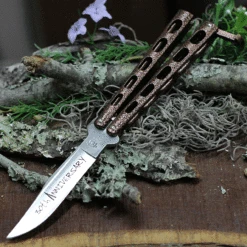 Bear & Son Cutlery 30th Anniversary Butterfly Knife ANN114CV, 4.25" 440 Satin Embellished Blade, Copper Vein Zinc Handle
