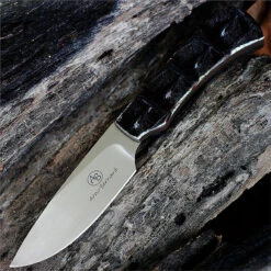 Arno Bernard 3112 Grazer Series Nyala Model, 3.5" N690 SS Plain Blade, Crocodile Hide Handle, Buffalo Leather Sheath