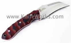 Bad Blood 0116K Razorhoof, 3.5" 8Cr14 SS Combo Blade, Red/Black G-10 Handle