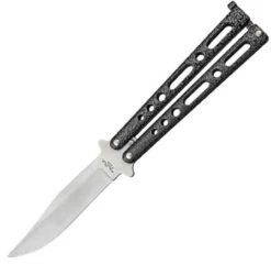 Benchmark Balisong Butterfly Knife - Black And Silver (4" Satin)
